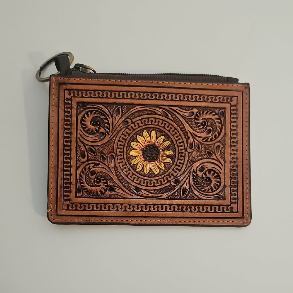 NWOT Genuine Leather Brown Sunflower Wallet